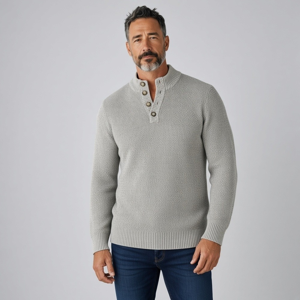G.H. Bass & Co. Henley Sweater XXL Gray Mock Neck Minimalist Grandpa GorpCore
